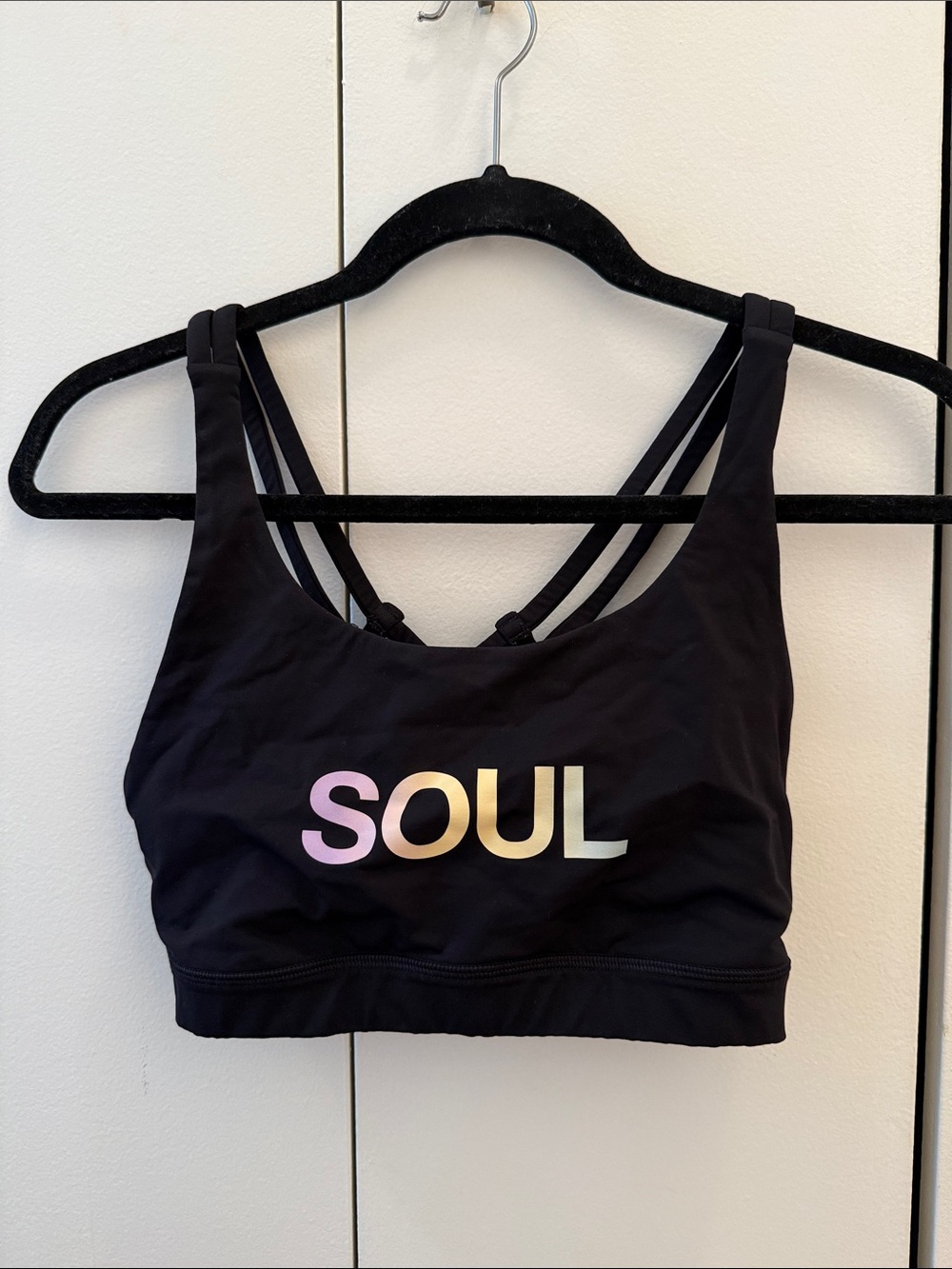 Black Strappy Sports Bra with Holographic “SoulCycle” l